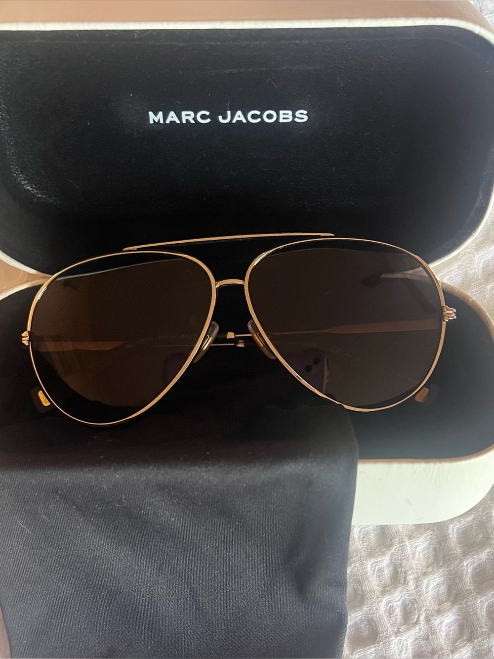 Marc Jacobs Gold Metal Aviator Sunglasses with Brown Lenses